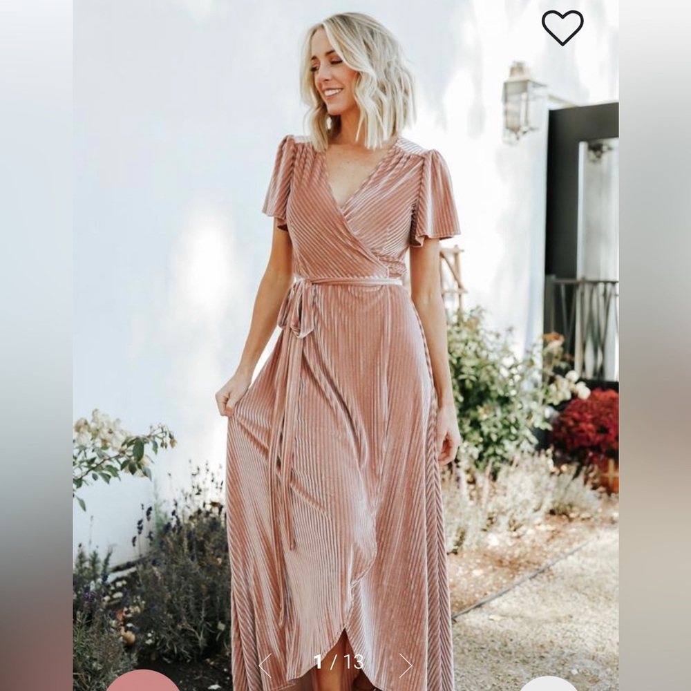 NWT Baltic Born Andi Ribbed Velvet Wrap Dress in Champagne